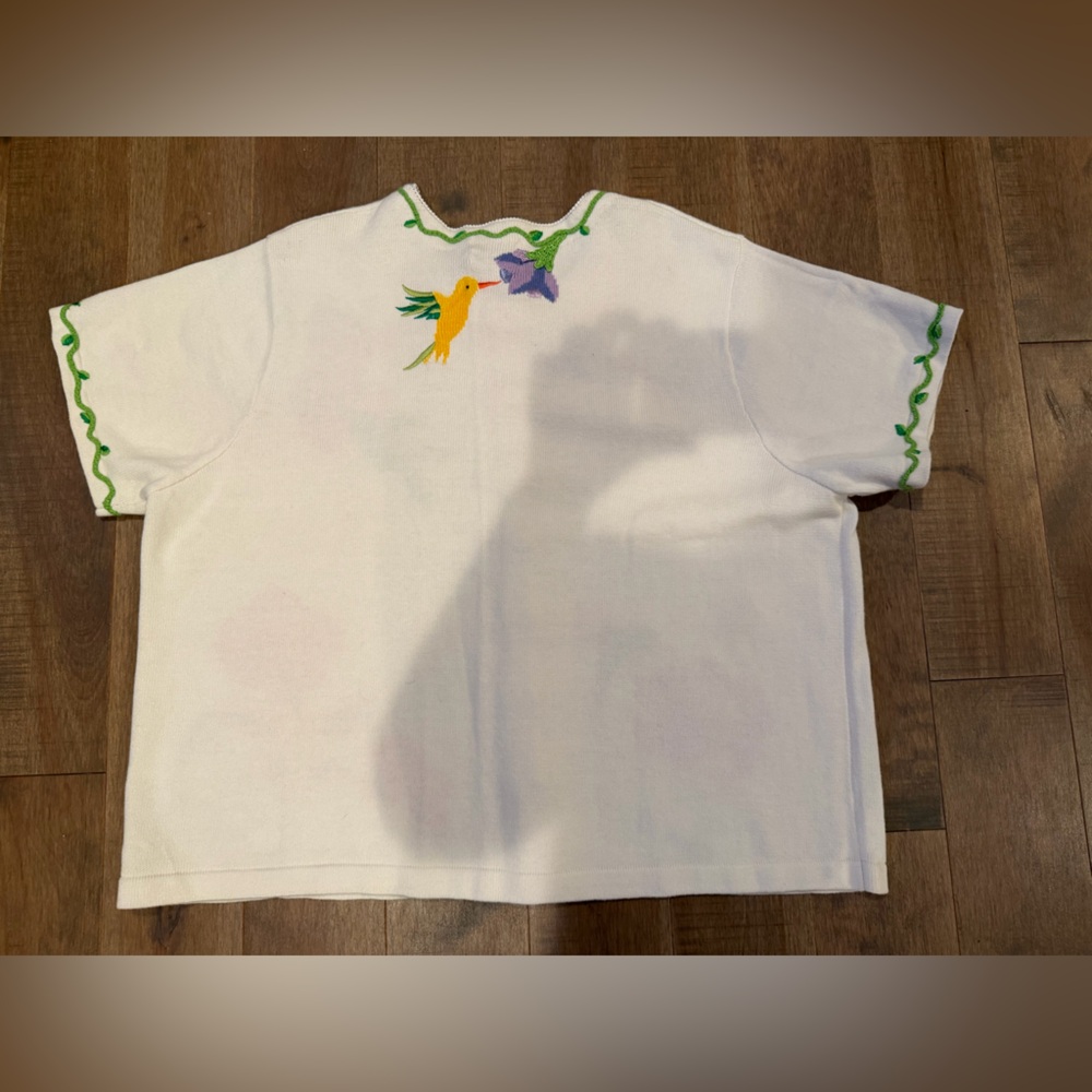 NWT Quacker Factory Floral Embroidered Short sleeved sweater - 3X - Picture 2 of 7